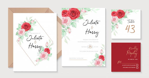 Vector plantilla de invitación de boda rosa acuarela hermosa