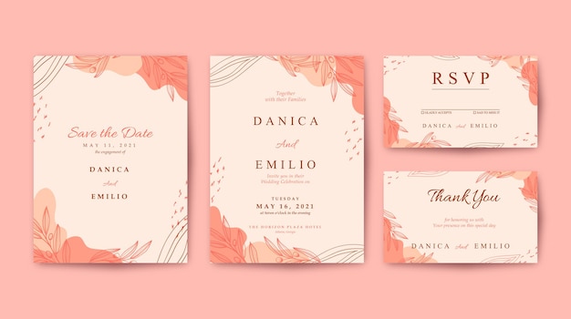 Plantilla de invitación de boda rosa elegante y hermosa