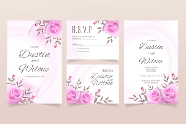 Plantilla de invitación de boda con rosas rosadas