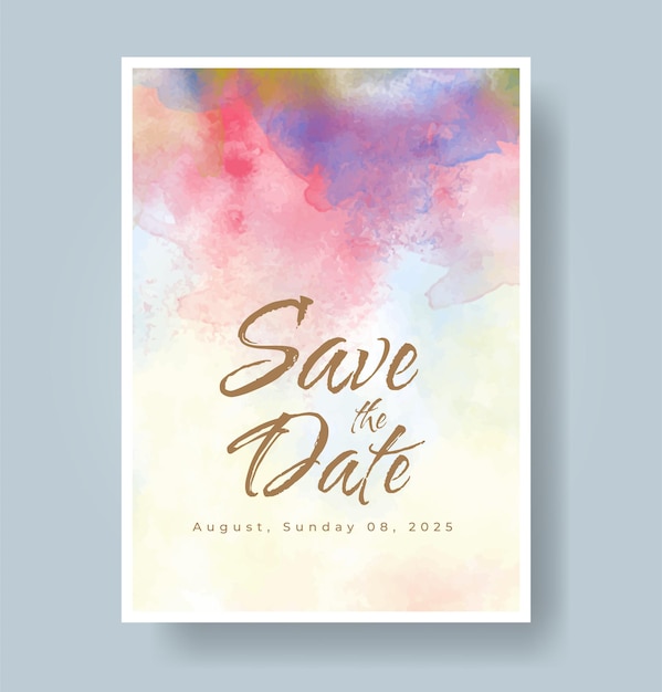 Plantilla de invitación de boda con salpicaduras de acuarela pintadas a mano