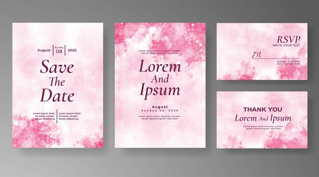 Plantilla de invitación de boda con salpicaduras de acuarela pintadas a mano