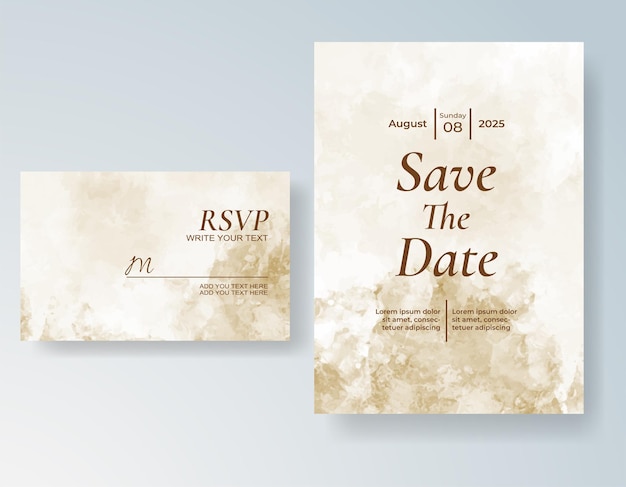 Plantilla de invitación de boda con salpicaduras de acuarela pintadas a mano