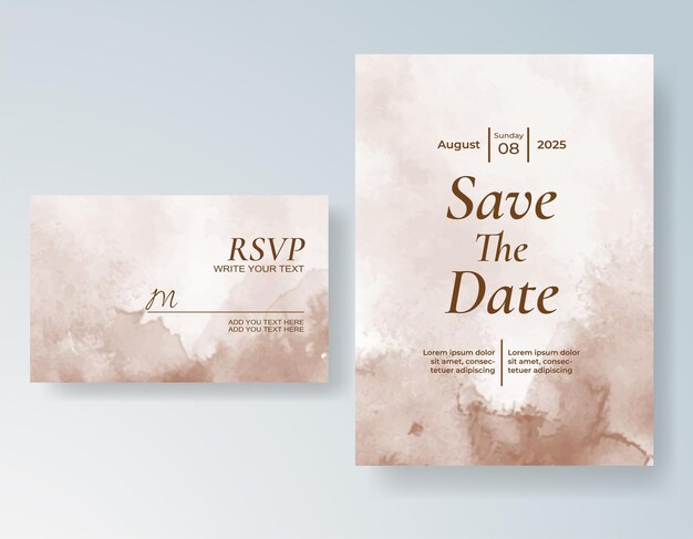 Plantilla de invitación de boda con salpicaduras de acuarela pintadas a mano