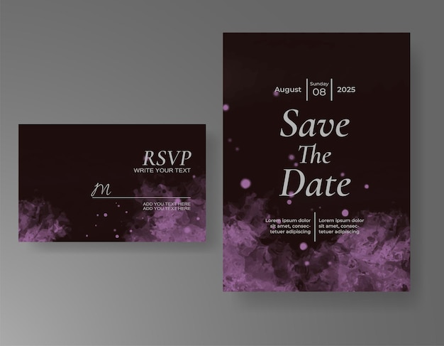 Plantilla de invitación de boda con salpicaduras de acuarela pintadas a mano