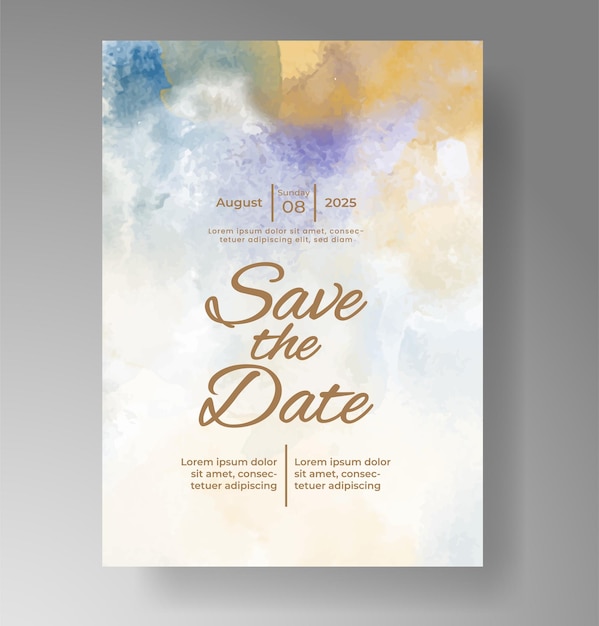 Plantilla de invitación de boda con salpicaduras de acuarela pintadas a mano