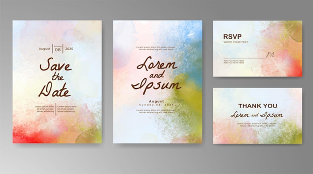 Plantilla de invitación de boda con salpicaduras de acuarela pintadas a mano