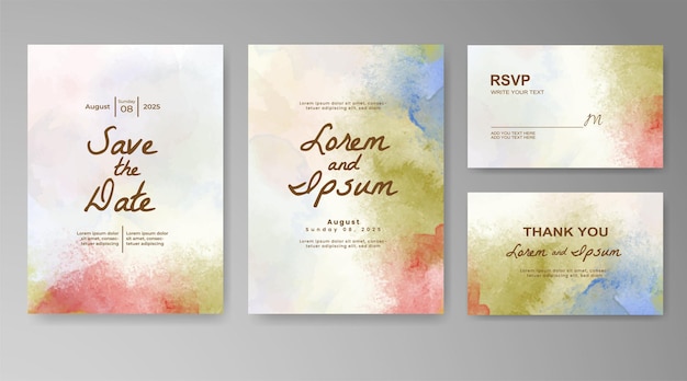 Plantilla de invitación de boda con salpicaduras de acuarela pintadas a mano