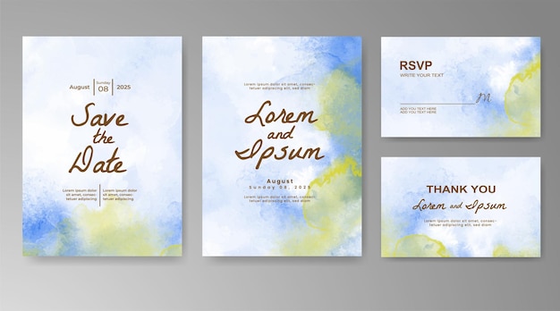 Plantilla de invitación de boda con salpicaduras de acuarela pintadas a mano