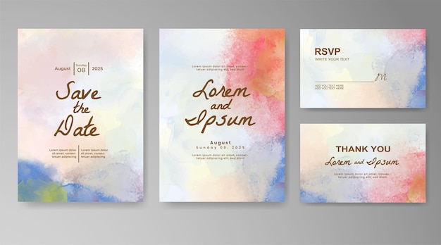 Plantilla de invitación de boda con salpicaduras de acuarela pintadas a mano