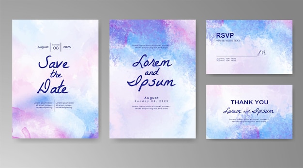 Plantilla de invitación de boda con salpicaduras de acuarela pintadas a mano