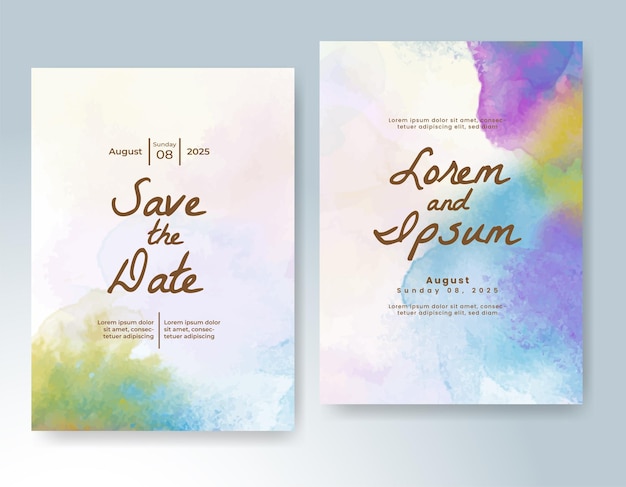 Plantilla de invitación de boda con salpicaduras de acuarela pintadas a mano