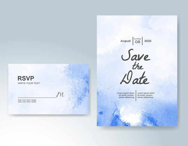 Plantilla de invitación de boda con salpicaduras de acuarela pintadas a mano