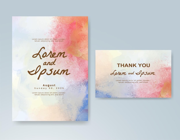 Plantilla de invitación de boda con salpicaduras de acuarela pintadas a mano