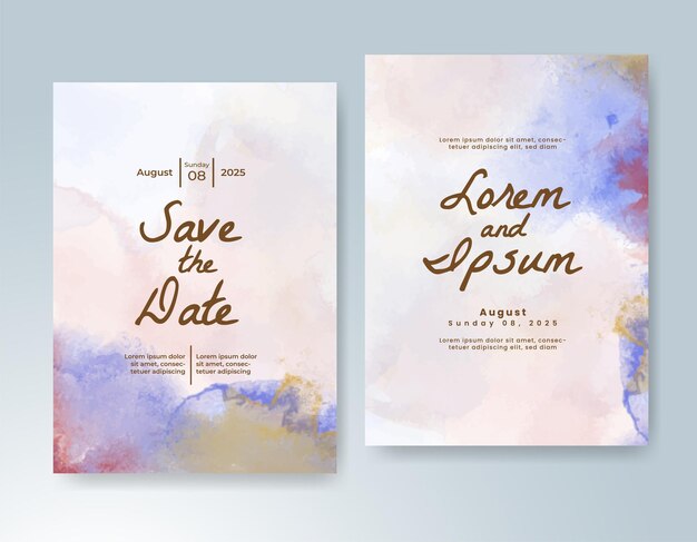 Plantilla de invitación de boda con salpicaduras de acuarela pintadas a mano
