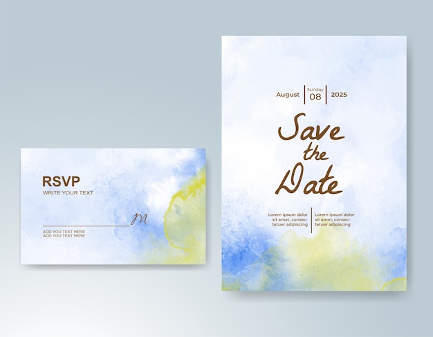 Plantilla de invitación de boda con salpicaduras de acuarela pintadas a mano