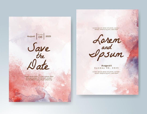 Plantilla de invitación de boda con salpicaduras de acuarela pintadas a mano