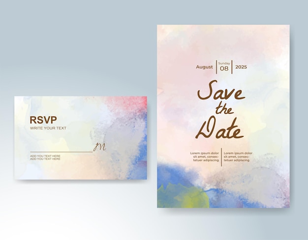 Plantilla de invitación de boda con salpicaduras de acuarela pintadas a mano