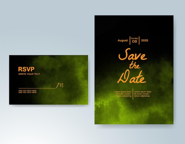 Plantilla de invitación de boda con salpicaduras de acuarela pintadas a mano
