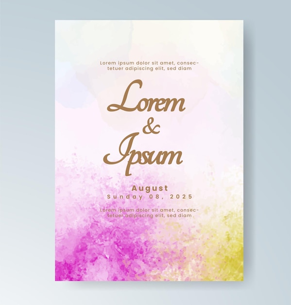 Plantilla de invitación de boda con salpicaduras de acuarela pintadas a mano