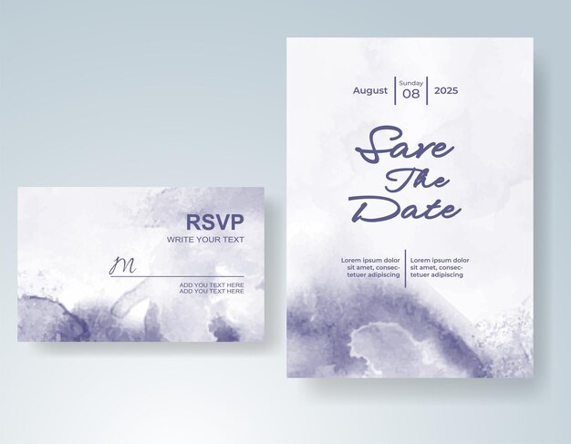 Plantilla de invitación de boda con salpicaduras de acuarela pintadas a mano
