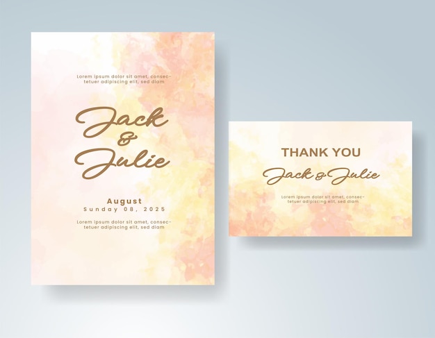 Plantilla de invitación de boda con salpicaduras de acuarela pintadas a mano
