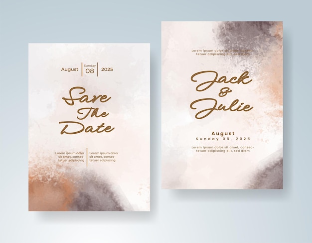 Plantilla de invitación de boda con salpicaduras de acuarela pintadas a mano
