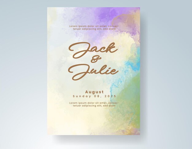 Plantilla de invitación de boda con salpicaduras de acuarela pintadas a mano