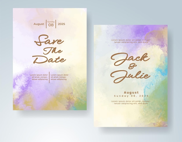 Plantilla de invitación de boda con salpicaduras de acuarela pintadas a mano