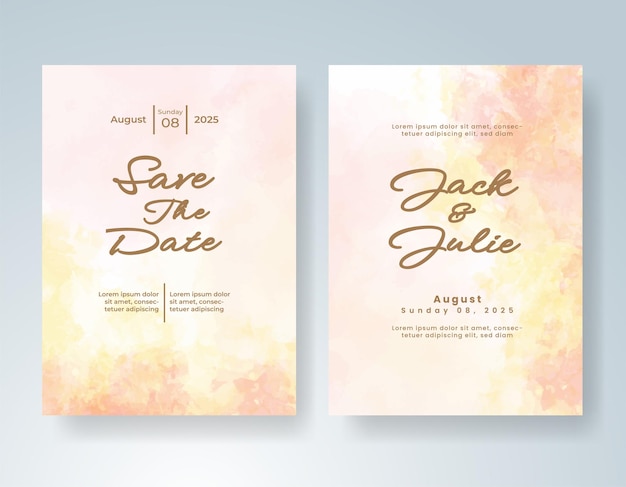 Plantilla de invitación de boda con salpicaduras de acuarela pintadas a mano