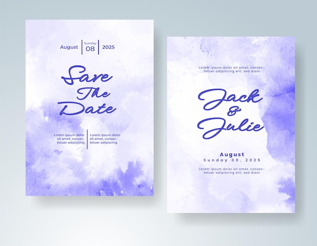 Plantilla de invitación de boda con salpicaduras de acuarela pintadas a mano