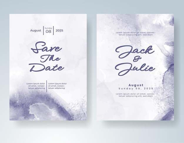 Plantilla de invitación de boda con salpicaduras de acuarela pintadas a mano