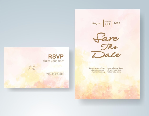 Plantilla de invitación de boda con salpicaduras de acuarela pintadas a mano