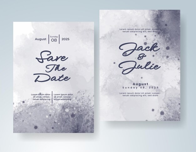 Plantilla de invitación de boda con salpicaduras de acuarela pintadas a mano