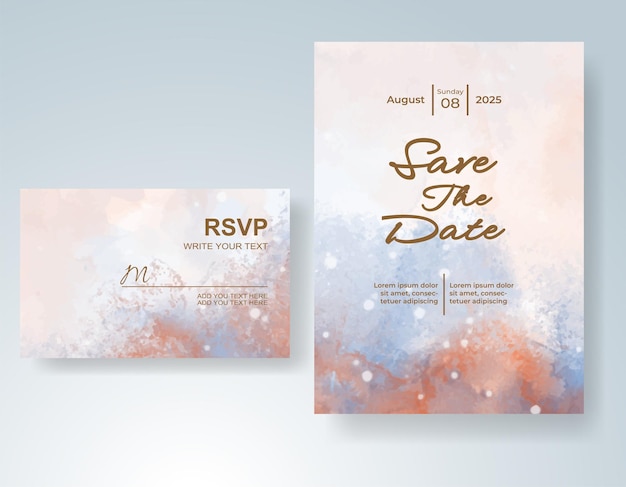 Plantilla de invitación de boda con salpicaduras de acuarela pintadas a mano