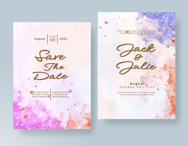 Plantilla de invitación de boda con salpicaduras de acuarela pintadas a mano