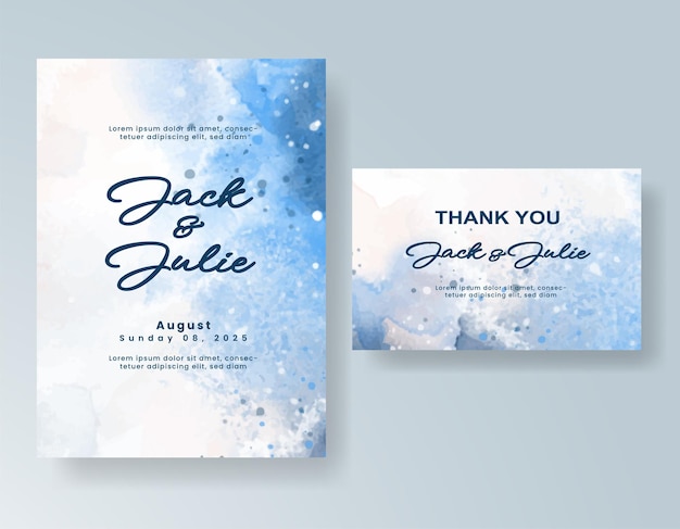 Plantilla de invitación de boda con salpicaduras de acuarela pintadas a mano