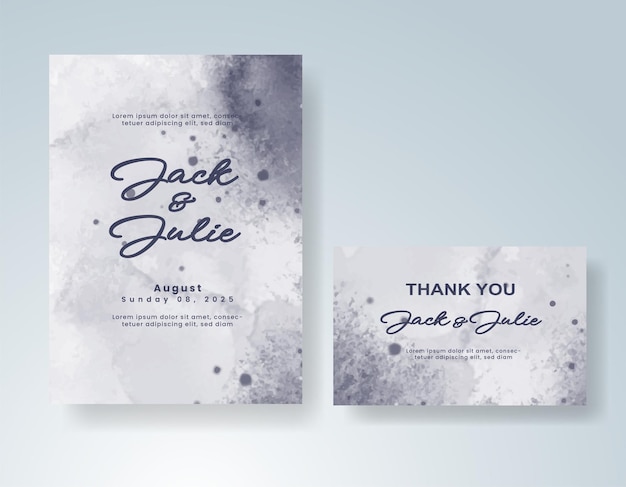 Plantilla de invitación de boda con salpicaduras de acuarela pintadas a mano