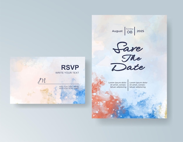 Plantilla de invitación de boda con salpicaduras de acuarela pintadas a mano