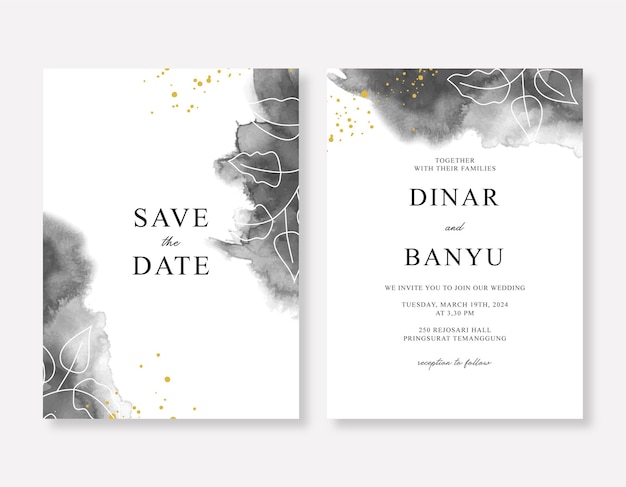 Vector plantilla de invitación de boda con salpicaduras de acuarela