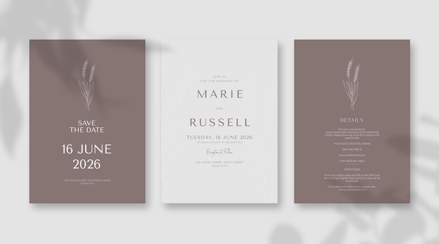 Plantilla de invitación de boda simple y minimalista.