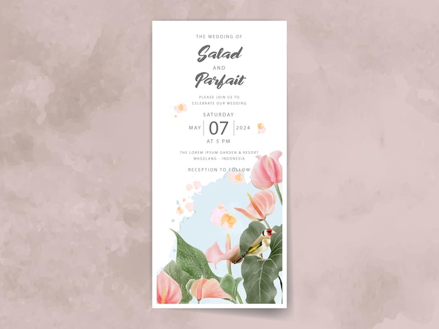 plantilla de invitación de boda tropical de acuarela floral