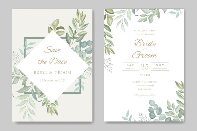 Vector plantilla de invitación de boda verde