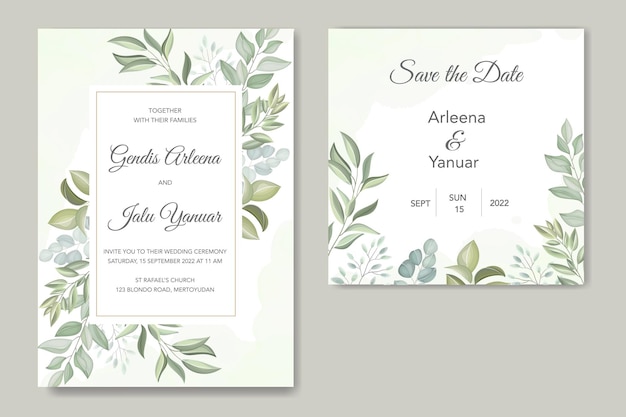 Plantilla de invitación de boda verde