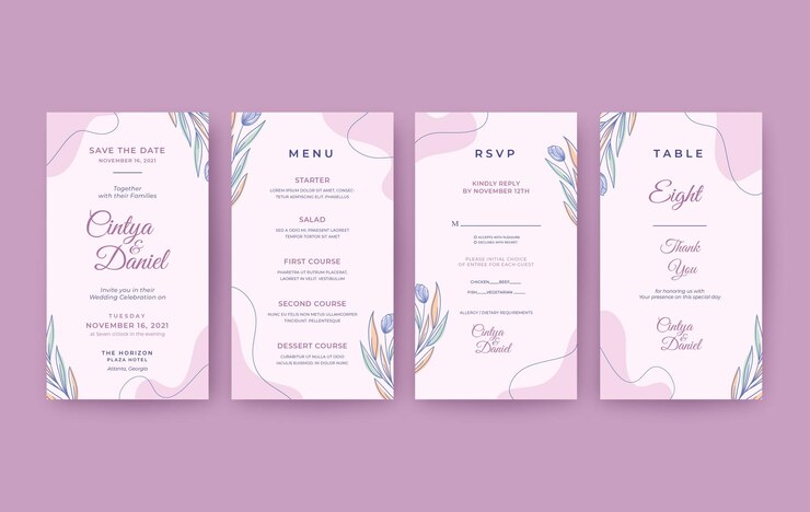 Vector plantilla de invitación de boda vertical romántica y hermosa