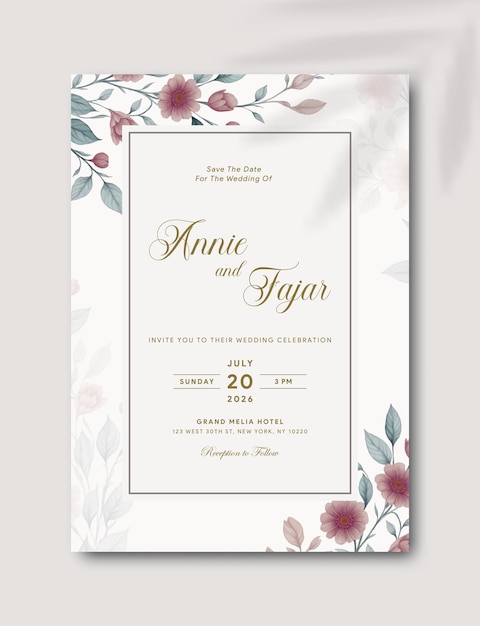 plantilla de invitación de boda vintage con flores