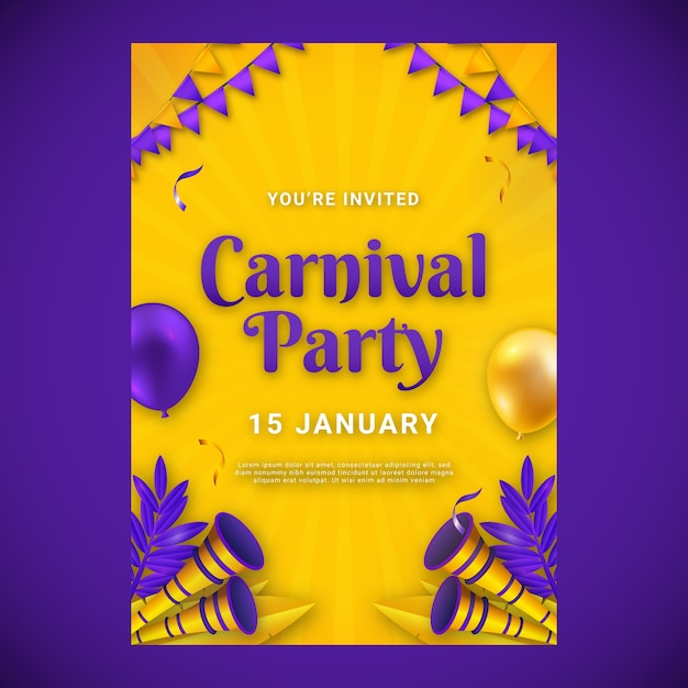 Vector plantilla de invitación de carnaval degradado