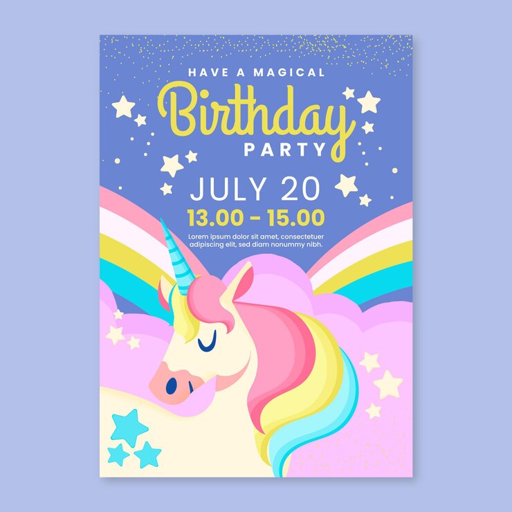 Vector plantilla de invitación de cumpleaños de arco iris plano