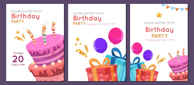 Vector plantilla de invitación de cumpleaños en estilo plano para niño