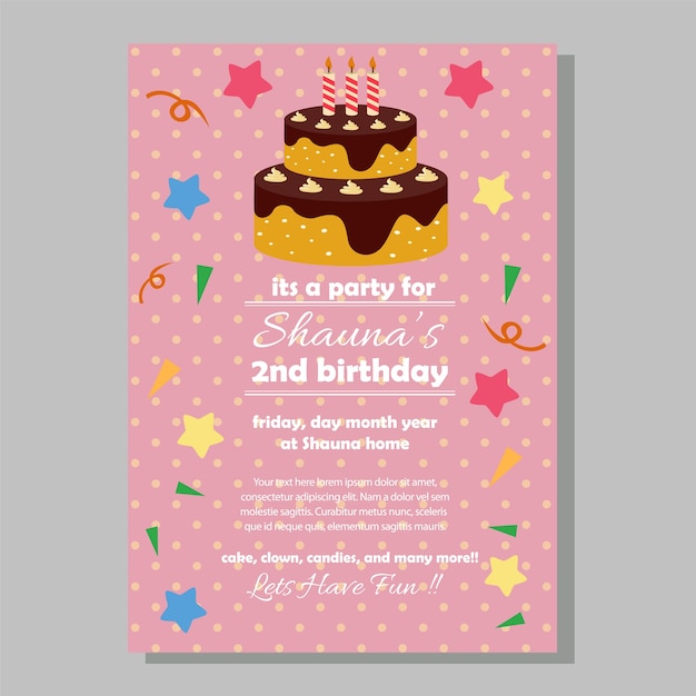 plantilla de invitación de cumpleaños fiesta con torre de pastel