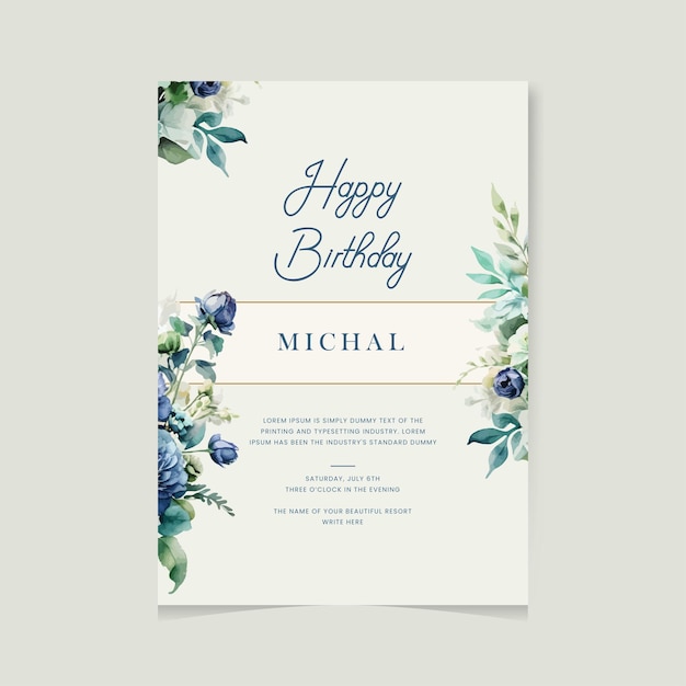 Plantilla de invitación de cumpleaños floral